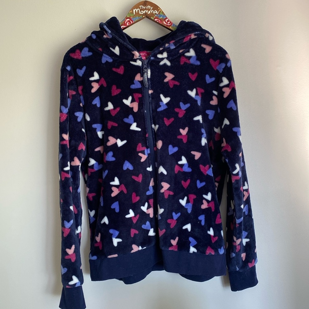 Carisma fleece navy with hearts women’s sz XL hoodie.
